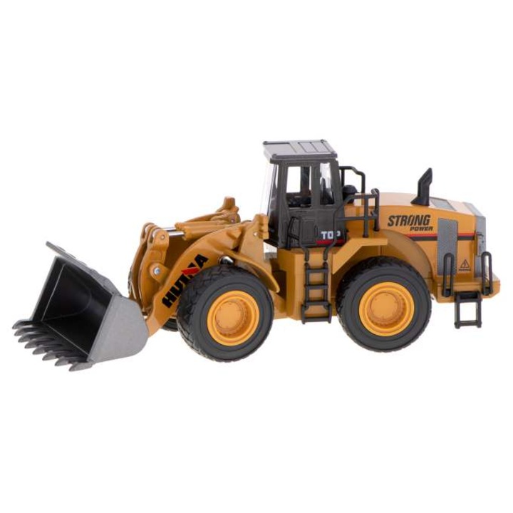 Buldoexcavator de jucarie H-TOYS, Plastic/Metal, Scara 1:40, 25 x 8.5 x 10 cm, Galben/Negru