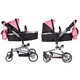Carucior pentru papusi Malplay 2 in 1, pliabil, cu spatar si capotina reglabile, cadru metalic, roti din cauciuc EVA pivotante, Princess Pink/Black