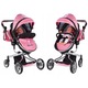 Carucior pentru papusi Malplay 2 in 1, pliabil, cu spatar si capotina reglabile, cadru metalic, roti din cauciuc EVA pivotante, Princess Pink/Black