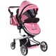 Carucior pentru papusi Malplay 2 in 1, pliabil, cu spatar si capotina reglabile, cadru metalic, roti din cauciuc EVA pivotante, Princess Pink/Black