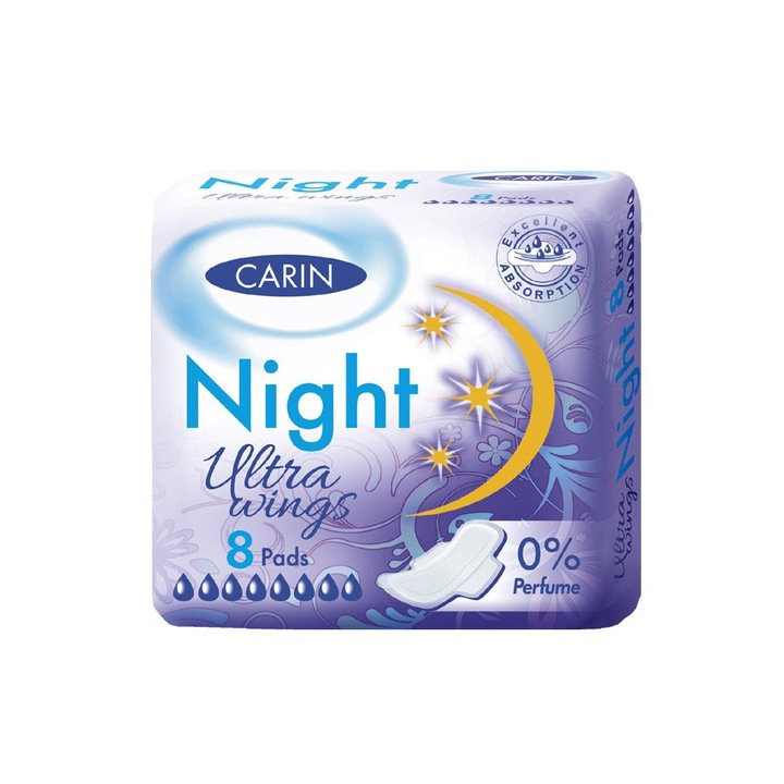 Дамски превръзки, Carin нощни 530, С крилца, 8 бр