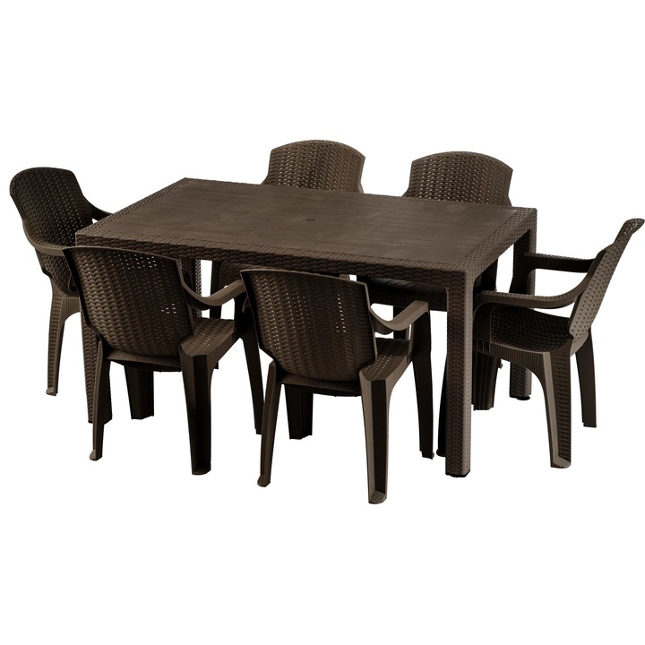Set mobilier gradina masa imitatie ratan 90x150 cm cu 6 scaune