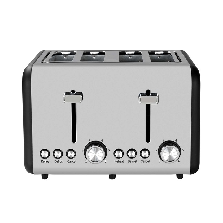 Dayron kenyérpirító, 4 szelet, 3 funkció, 6 pirítási fokozat, automatikus előugró, 1500 W, ezüst/fekete