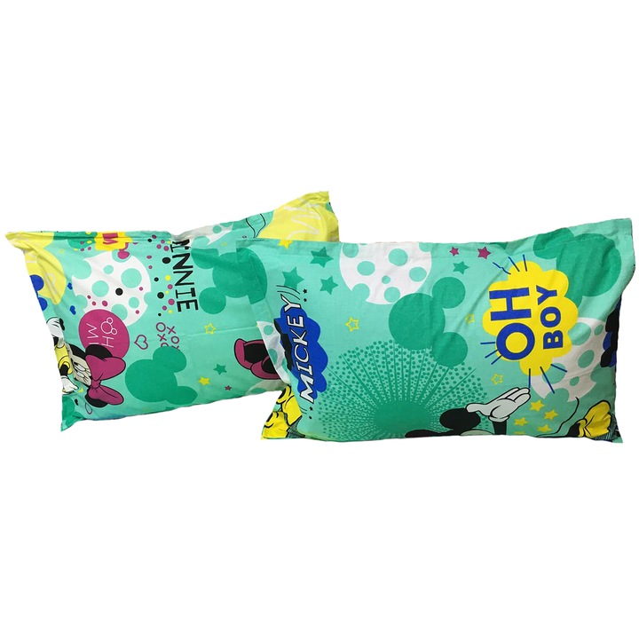 Set doua huse de perna, pentru copii, 50X70cm, verde, din colectia "Basm cu Mickey si Minnie" din bumbac ranforce, by Liz Line - SPR50/70228