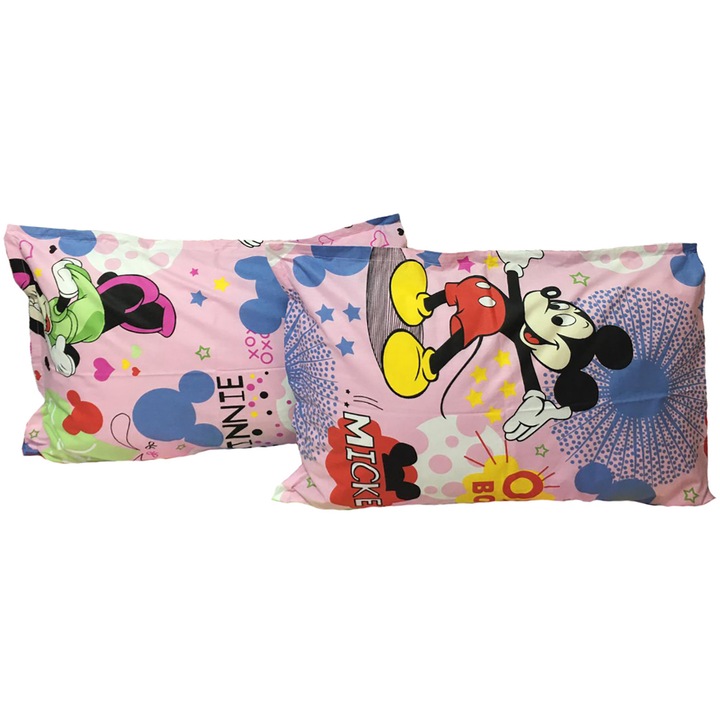 Set doua huse de perna, pentru copii, 50X70cm, roz, din colectia "Basm cu Mickey si Minnie" din bumbac ranforce, by Liz Line - SPR50/70229