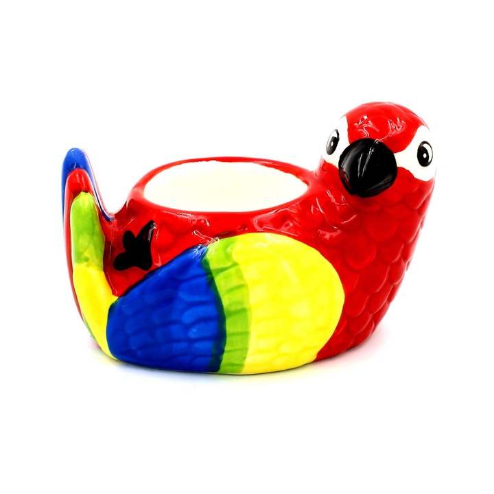 Suport ou din ceramica papagal multicolor