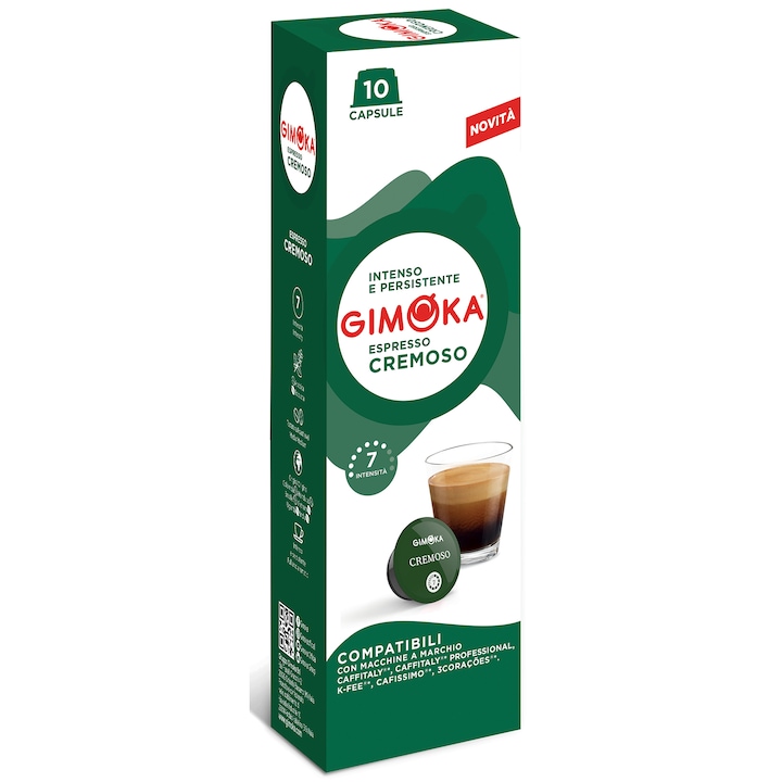 Capsule cafea Gimoka Espresso Cremoso, compatibile Caffitaly/Cafissimo/Beanz, 10 capsule, 80g