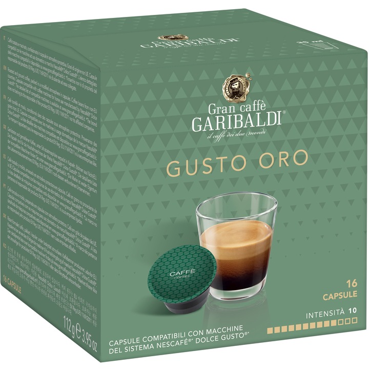 Capsule cafea Garibaldi Gusto Oro, compatibile Nescafe Dolce Gusto, 16 capsule, 112g