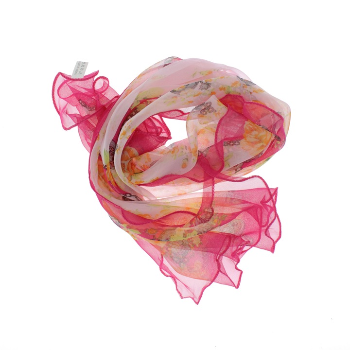 Esarfa de dama, Buticcochet, 60x60 cm, 40% matase 60% poliester, cu imprimeu floral, Roz - ES1249