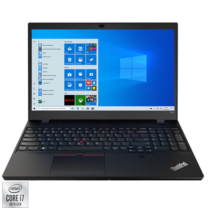 Лаптоп Lenovo ThinkPad T15p Gen 1, Intel® Core™ i7-10750H, 15.6", UHD, RAM 16GB, 512GB SSD, NVIDIA® GeForce® GTX™ 1050 3GB, Windows 10 Pro, Black