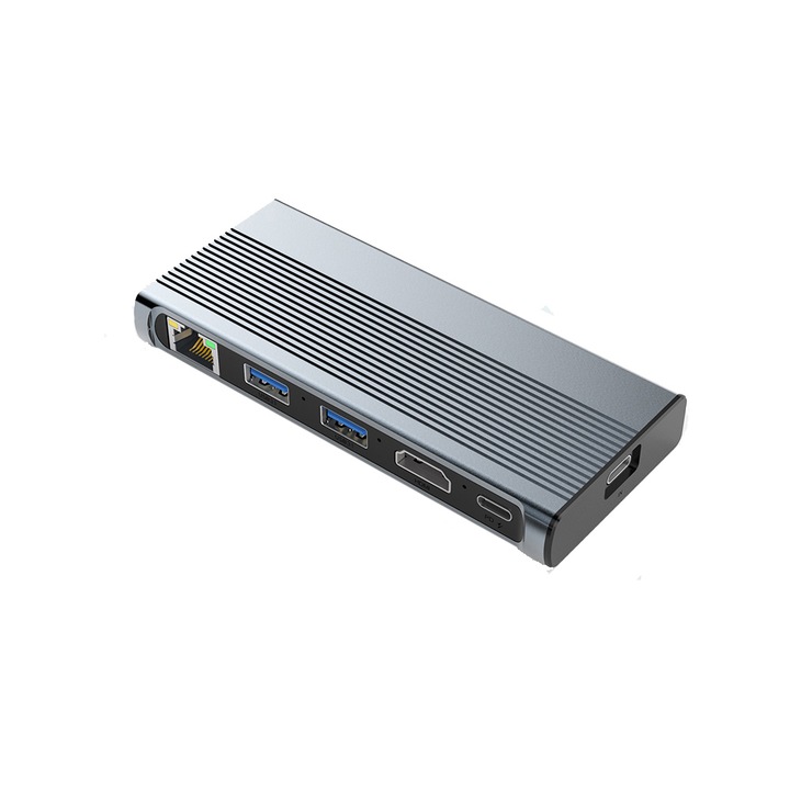 USB C Hub SILKASE 6 in 1 M.2 Nvme enclosure, SSD, RJ45, USB 3.1, HDMi 4K, USB-C