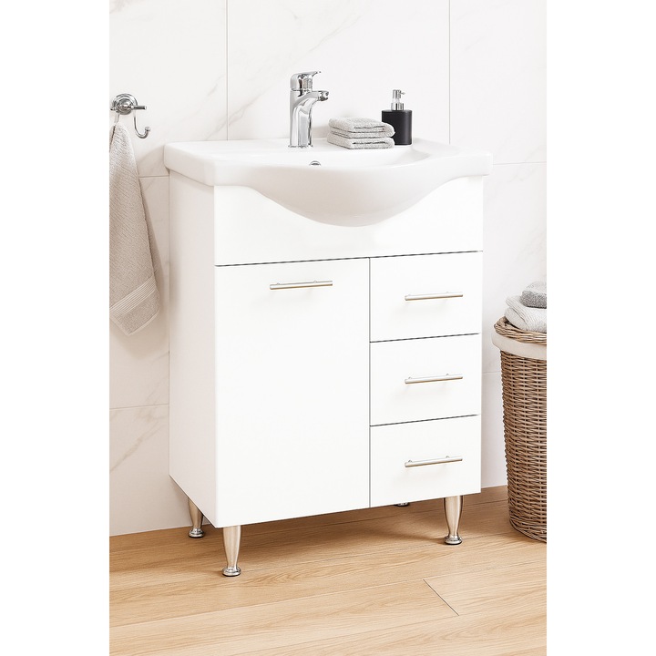 Set Baza si lavoar Badenmob, MDF, seria 153 cu sertare, 60x81cm, Alb