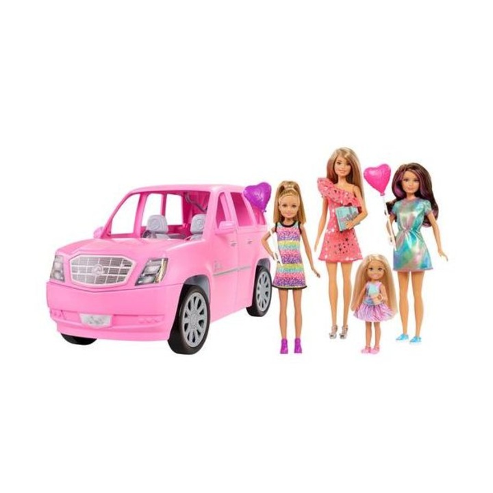 Set 4 papusi, cu vehicul Barbie W4 Dolls And Limo, 30 cm