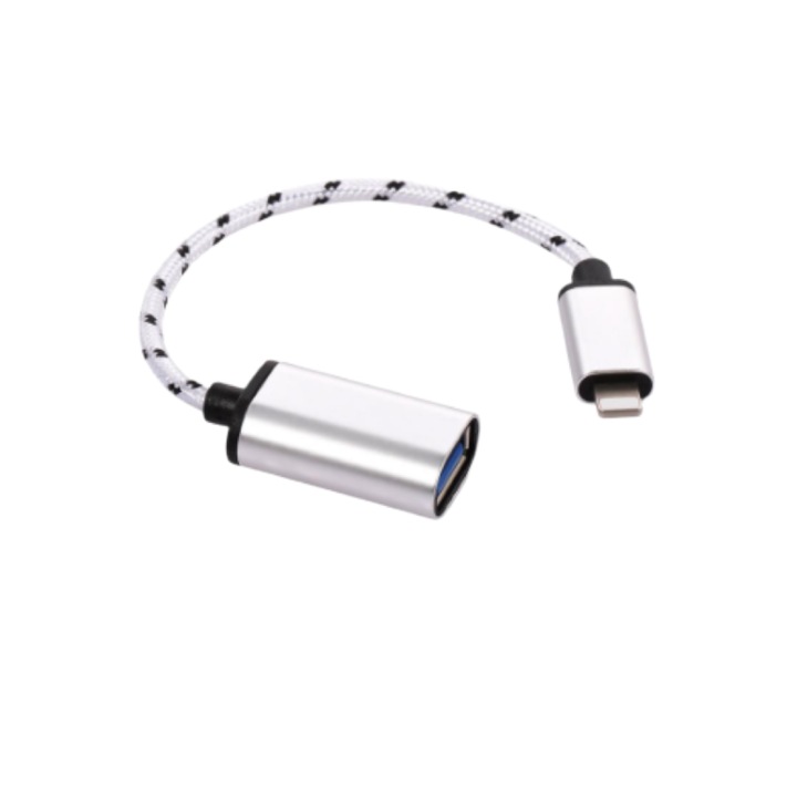 Kétirányú OTG adapter USB 3.0 interfésszel a Lightning csatlakozóhoz, 15 cm, Fehér