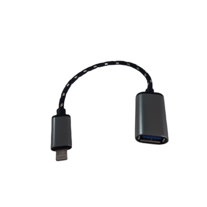 Kétirányú OTG adapter USB 3.0 interfésszel a Lightning csatlakozóhoz, 15 cm, Fekete