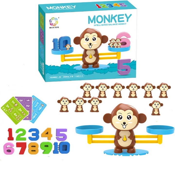 Образователна играчка Monkey Balance, Интерактивна математика за деца, 27 части, 3 години+, Многоцветен