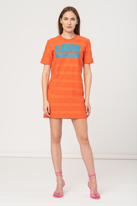 Love Moschino, Раирана тениска с лого, Оранжев/Син