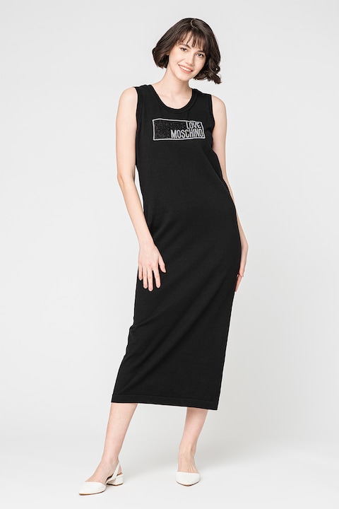 Love Moschino, Фино плетена рокля с лого, Черен