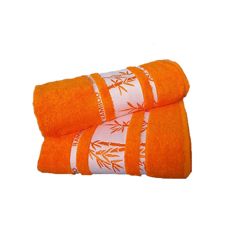 Set 2 Prosoape baie Bamboo Soft, portocaliu/alb, 50x90cm, 70x140 cm
