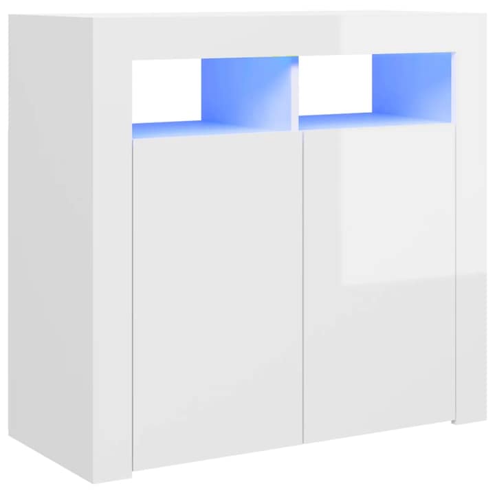 Сайдборд с LED светлини vidaXL, бял гланц, 80x35x75 см