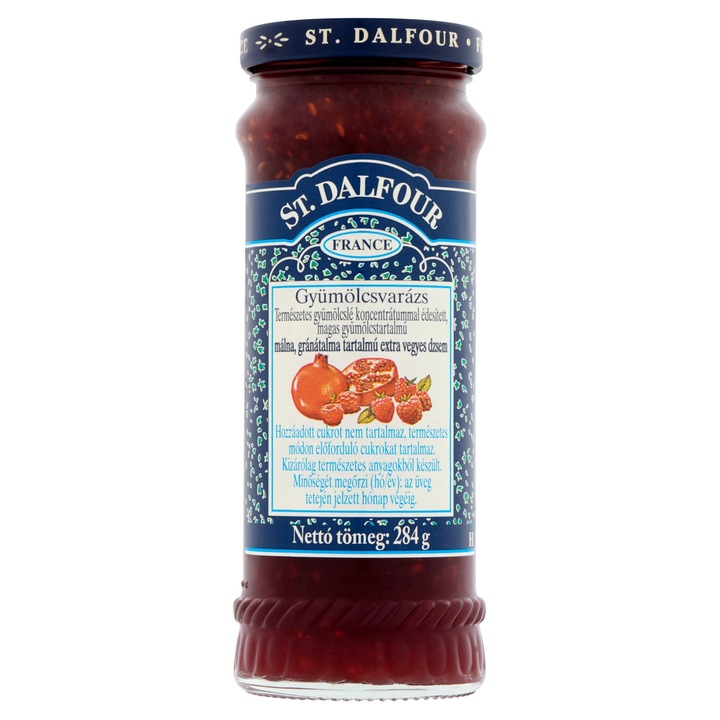 St. Dalfour Gyümölcsvarázs málna, gránátalma tartalmú extra vegyes dzsem, 284 g
