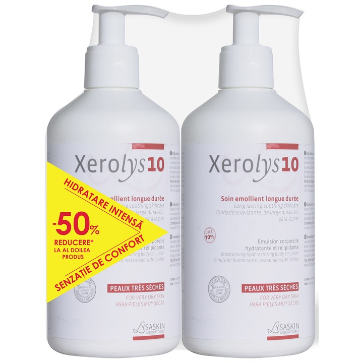 Pachet 2 x Lysaskin Xerolys 10 Emulsie hidratanta pentru corp, 200 ml