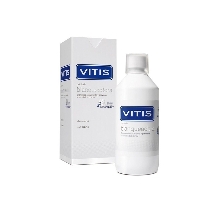 Вода за уста Dentaid Vitis Whitening, Избелване на зъби, Намалява чувствителността, Без алкохол, 500 мл