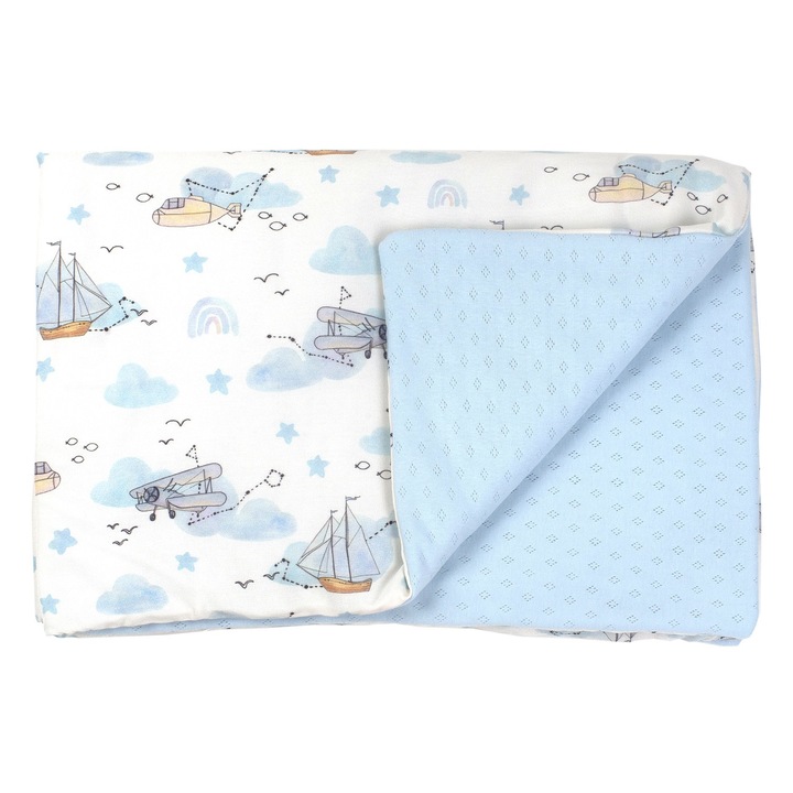 Paturica pentru copii din bambus cu doua fete Amy Bamboo Nori calatori, 100x70cm