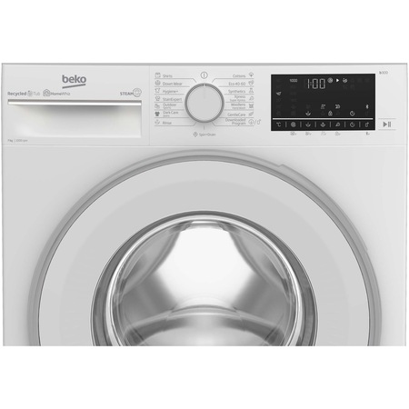 Masina de spalat rufe Beko B3WFU7704WB, 7 kg, 1000 RPM, Clasa D, Recycled Tub, Motor ProSmart™ Inverter, AddXtra, Hygiene+ cu SteamCure™, AutoClean Detergent Drawer, Fast+, Alb