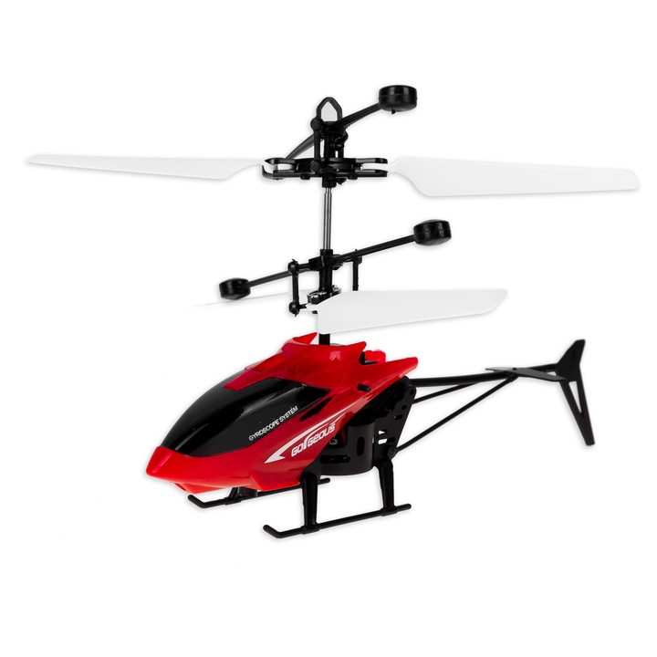 Играчка хеликоптер AKU® с индукция, жироскопична система, LED светлини, USB зареждане, за деца, червен AK51088
