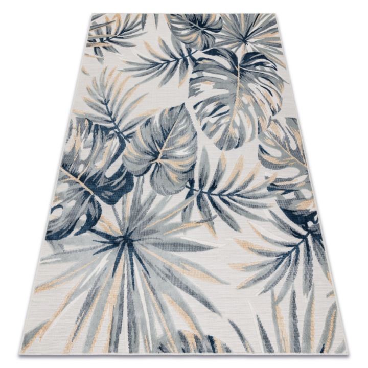 Covor structural botanic 65265 monstera pleaca tesut plat pe balcon, DYWANY ŁUSZCZÓW terasa - ecru, 137x190 cm