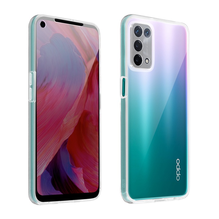Husa 360° pentru Oppo A54 5G, Fata + Spate (2 in 1), silicon si spate din plastic, decupaje camera, Full Body - Transparenta