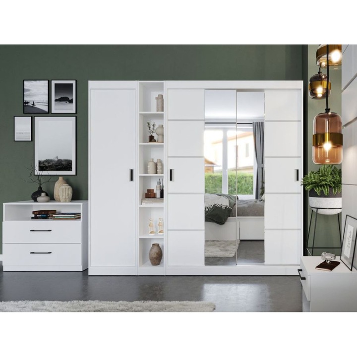 Dulap Nordis, 04, usi albe cu Oglinda, L 210 x A 55 x H 194,8 cm