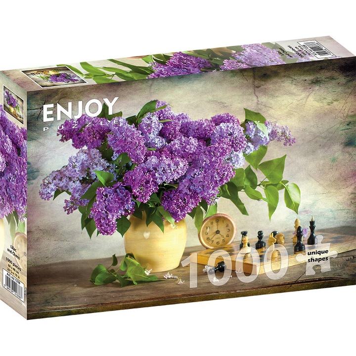 Set Puzzle 1000 piese Enjoy - Lilac and Chess si folii pentru lipit puzzle