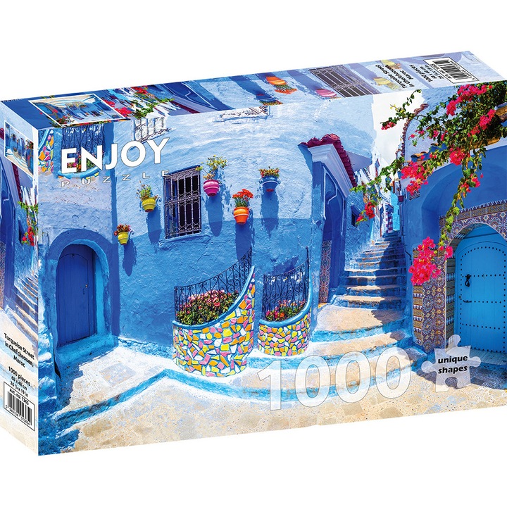 Puzzle 1000 piese Enjoy – Turquoise Street in Chefchaouen, Maroc