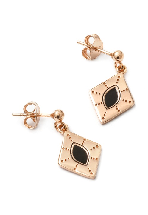 Cercei Dama Din Argint, Silver & Gems, Cu Email Negru, Romb, 0.6 cm, Argint 925 Acoperit Cu Aur, Placat Cu Aur Roz, Inchidere Cercei Dama Cu Zavor, Ambalate Intr-o Cutie Decorativa Eco-friendly, Bijuterii Pentru Femei Aur Roz