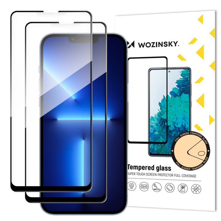 Wozinsky készlet 2x szuper erős Full Glue teljes képernyő edzett üveg tokkal Friendly keret iPhone 14 Max / 13 Pro