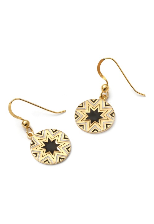Cercei Dama Placati Cu Aur, Silver & Gems, Cu Email Negru Si Alb, 3x0.6 cm, Argint 925 Placat Cu Aur, Placati Cu Aur De 24 De Karate, Tehnica Decorativa Emailare, Inchidere Cercei Dama Carlig Deschis, Bijuterii Pentru Femei, Auriu