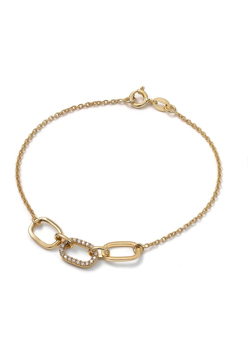 Bratara Dama Lant Argintie Placata Cu Aur, Silver & Gems, Lant Cu Zirconii, 19 cm, Argint 925 Acoperit Cu Aur, Piatra Zirconiu, Dimensiune Inel Lant 1.2 cm, Ambalate Intr-o Cutie Decorativa Eco-friendly, Bijuterii Pentru Femei, Auriu