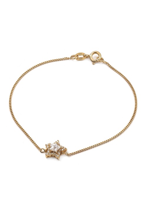 Bratara Dama Argintie Placata Cu Aur, Silver & Gems, Stea Cu Zirconiu, 19 cm, Argint 925 Acoperit Cu Aur, Piatra Zirconiu, Dimensiune Stea 1.1 cm, Ambalate Intr-o Cutie Decorativa Eco-friendly, Bijuterii Pentru Femei, Auriu