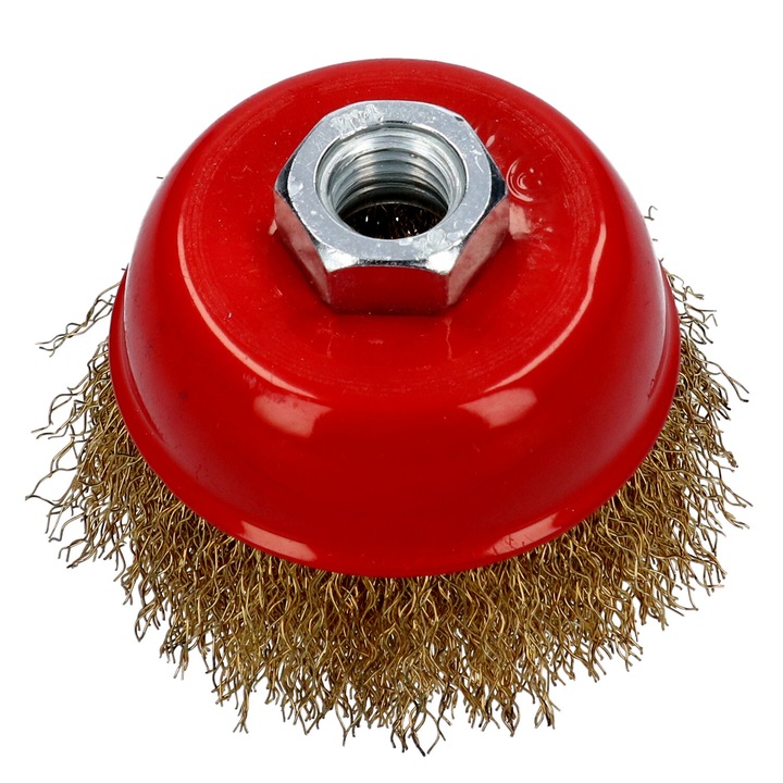 Perie sarma pentru polizor unghiular, Italko, Diametru 75 mm, M14, Rosu/Maro