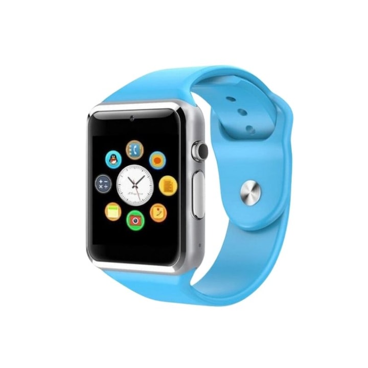 Ceas smartwatch sport compatibil Android si IOS, notificari apeluri, mesaje, Display color, monitorizare ritm cardiac, tensiune arteriala, functie Oximetru, masurare pasi, calorii, alarma, albastru L142 BMG