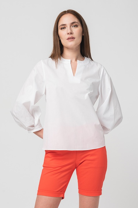 PEGAS, Bluza asimetrica cu maneci bufante, Alb