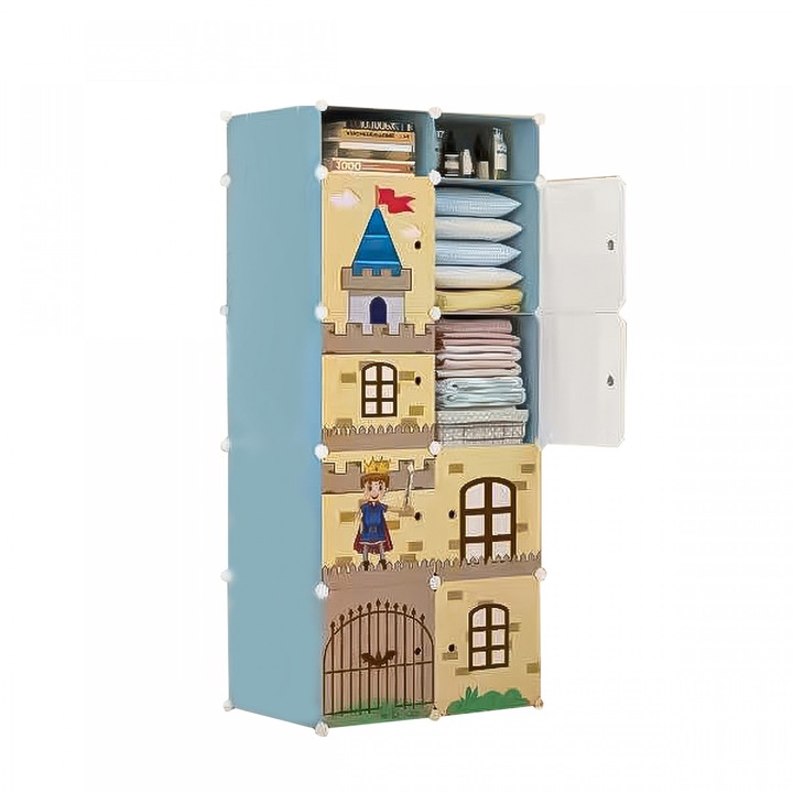 Dulap Modular, 10 Compartimente, D4116, Blue, 75x37x168 cm