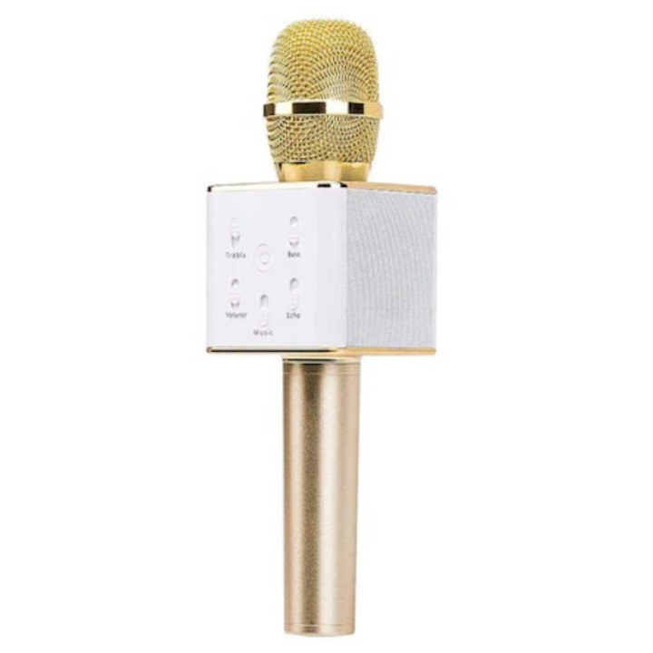 FOXMAG24 vezeték nélküli karaoke mikrofon, Bluetooth-val és hangszóróval, autonómia 3-5 óra, arany