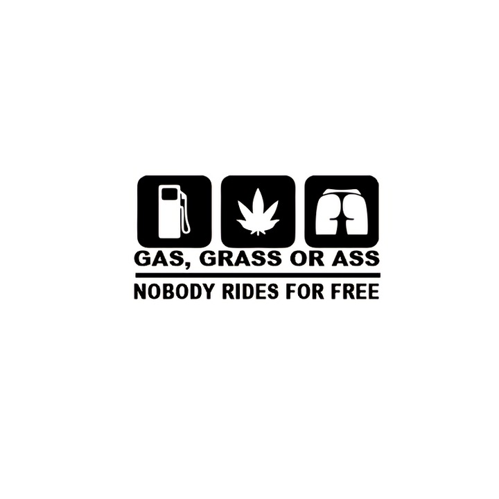 Sticker decorativ auto, Gas / grass or ass, 18x9 cm, negru