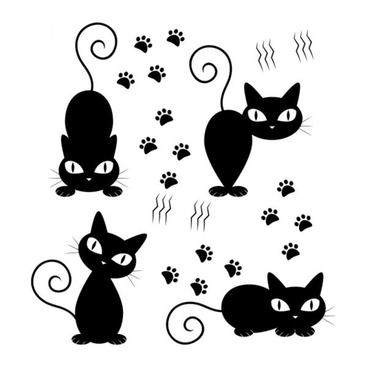 Sticker decorativ perete / geam, Pisici, 23x25 cm, negru