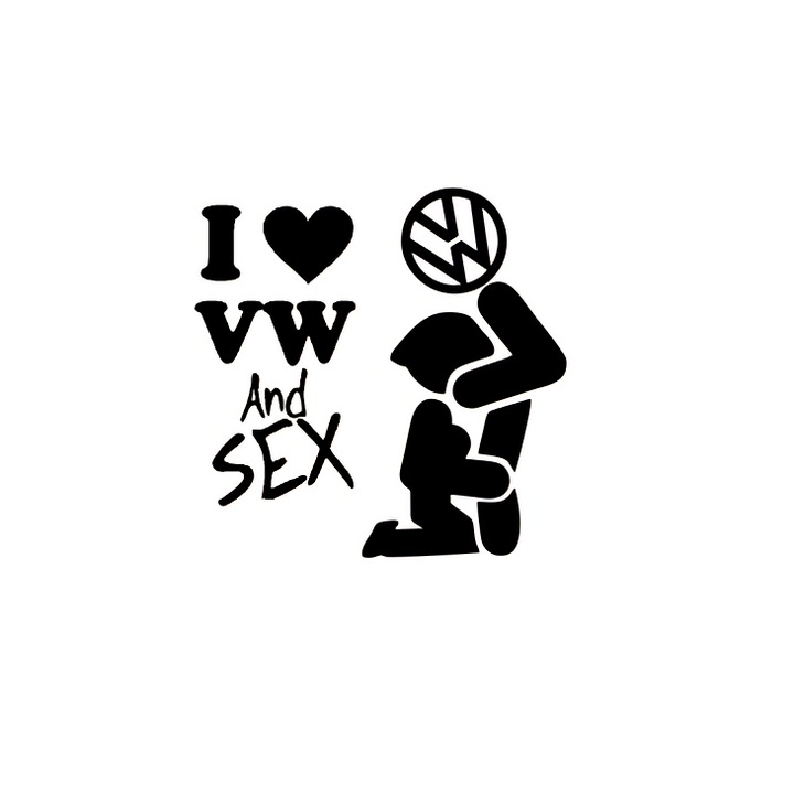 Sticker decorativ auto, I love vw, 15x15 cm, negru