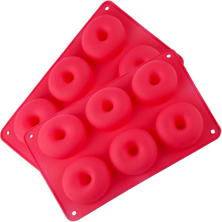 Quasar & Co.®, 6-donuts Szilikon sütőforma, 27,5 x 17,5 x 3 cm, Ø7 cm, piros, 2 darabos