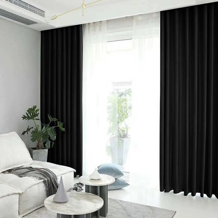 Set draperie din catifea blackout cu rejansa transparenta cu ate pentru galerie, Madison, 200x265 cm, densitate 700 g/ml, Deep Black, 2 buc
